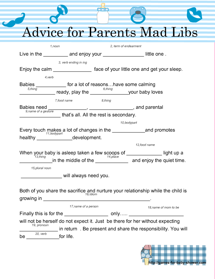 Free Printable Baby Shower Mad Libs ( Advice for the Parents)