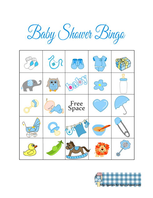 Baby Shower Picture Bingo Printable Cards in Blue Color