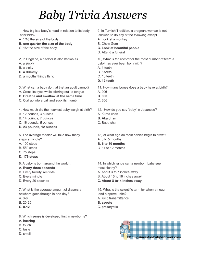 Free Printable Baby Shower Trivia Quiz