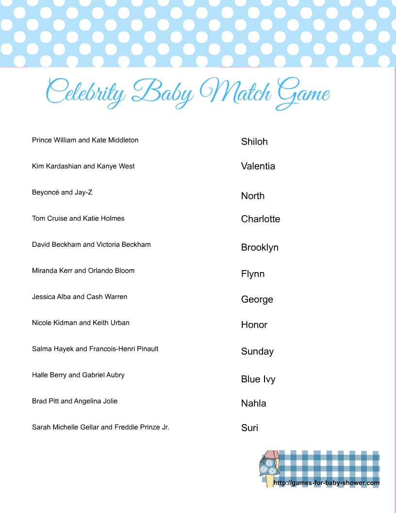 Match The Celebrity Baby Names - Baseball Printable Baby Shower Games –  OhHappyPrintables