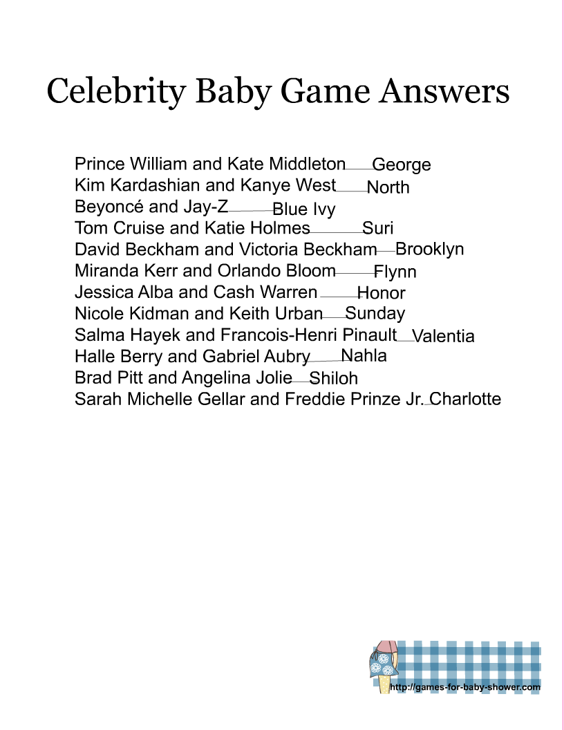 Free Printable Match the Celebrity Baby Name Game