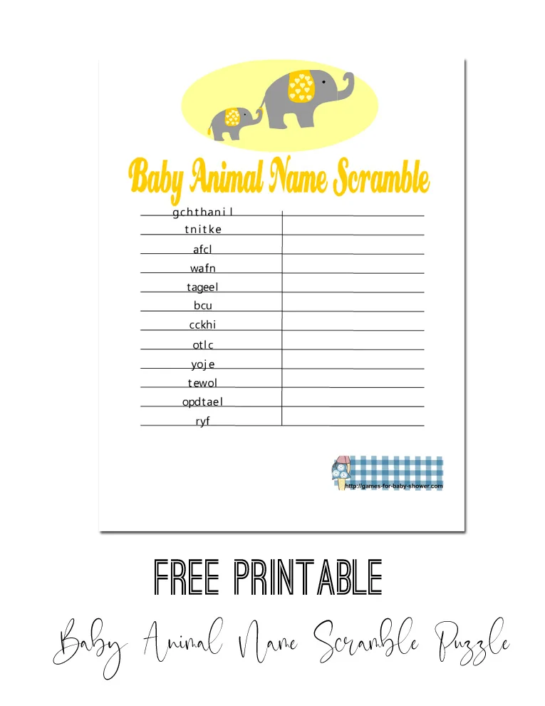 Free Printable Baby Animal Name Scramble Puzzle