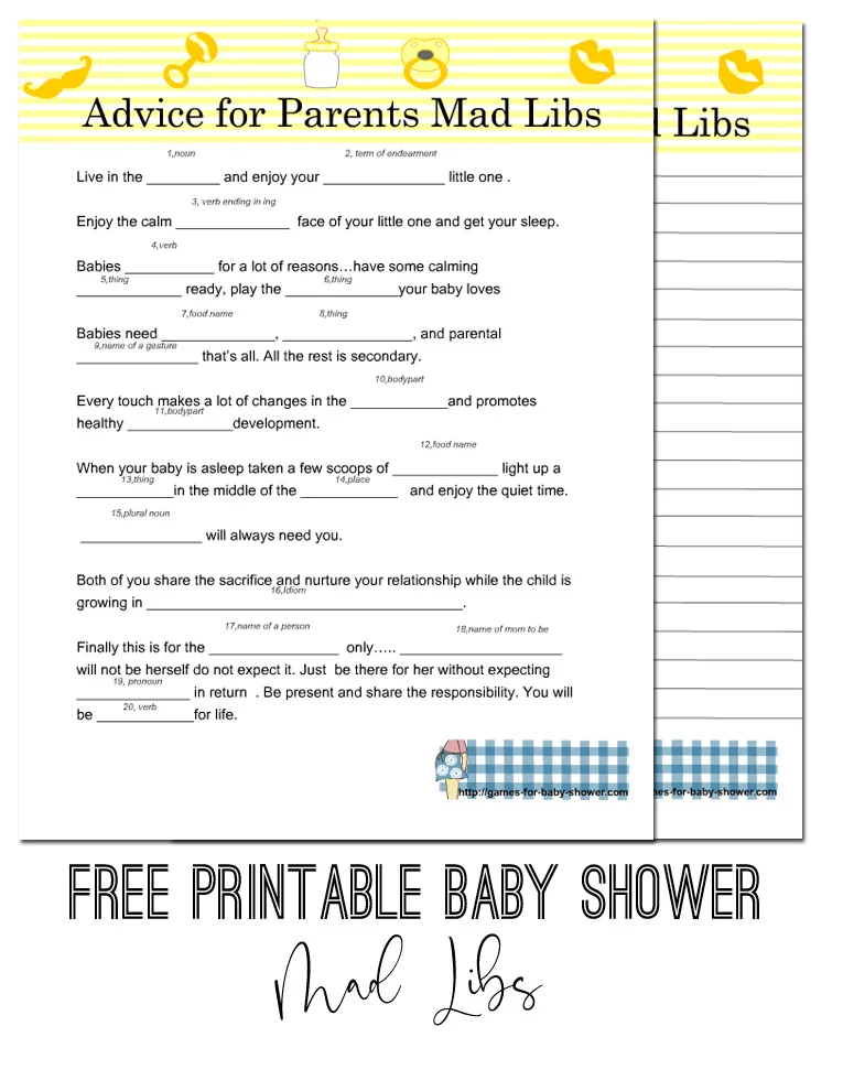 Free Printable Baby Shower Mad Libs ( Advice for the Parents)