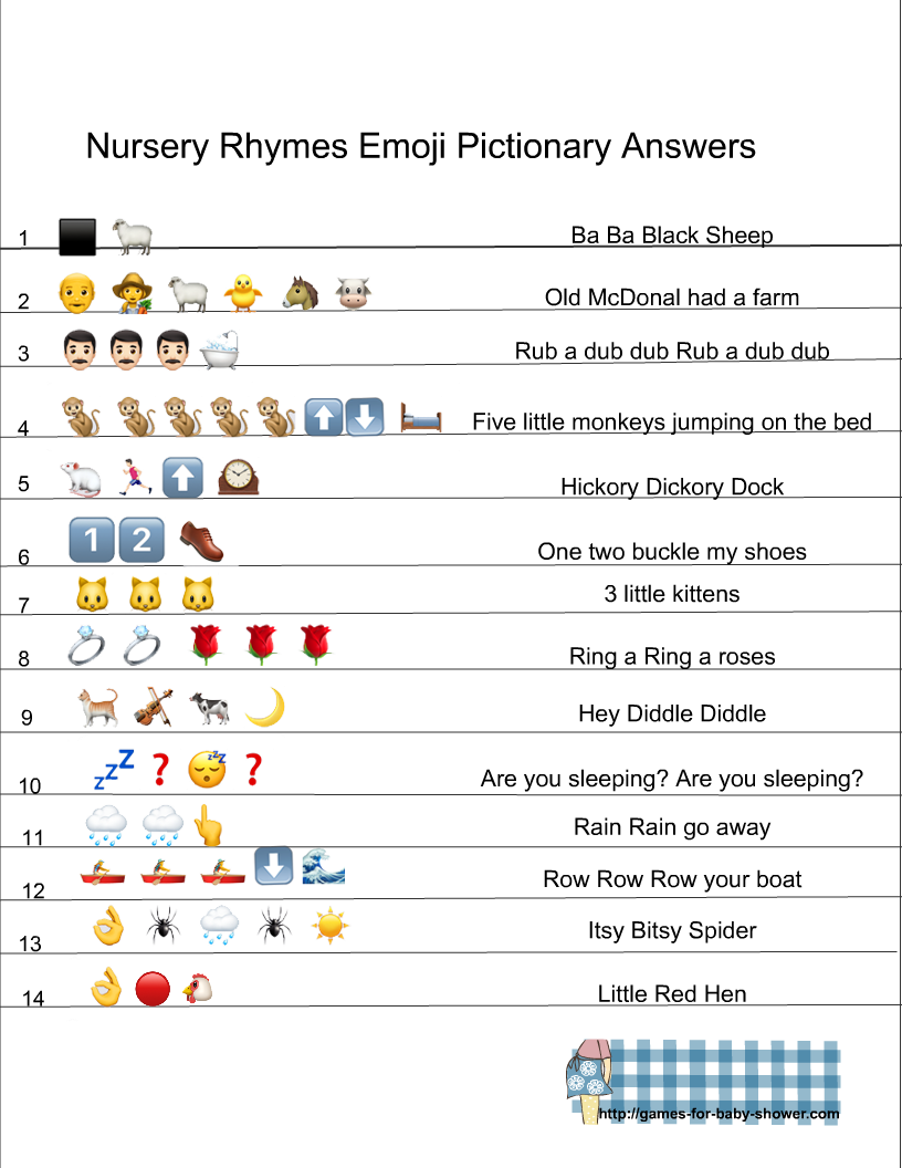 free printable nursery rhymes emoji pictionary quiz