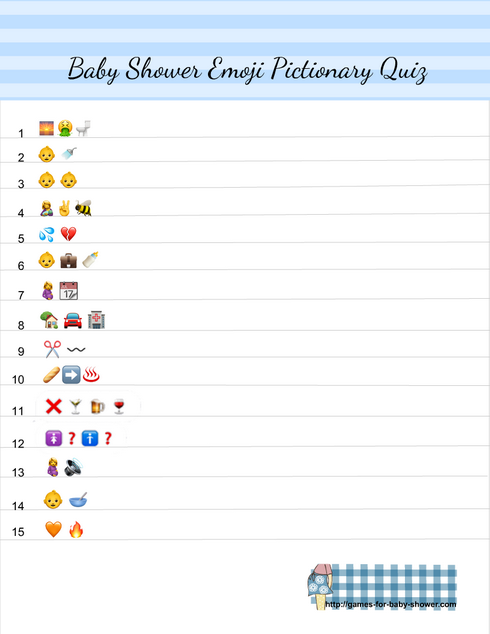 Free Printable Baby Shower Emoji Pictionary Game in Blue Color