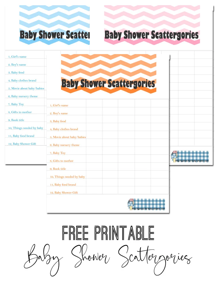 Baby Shower Scattergories Free Printable Game