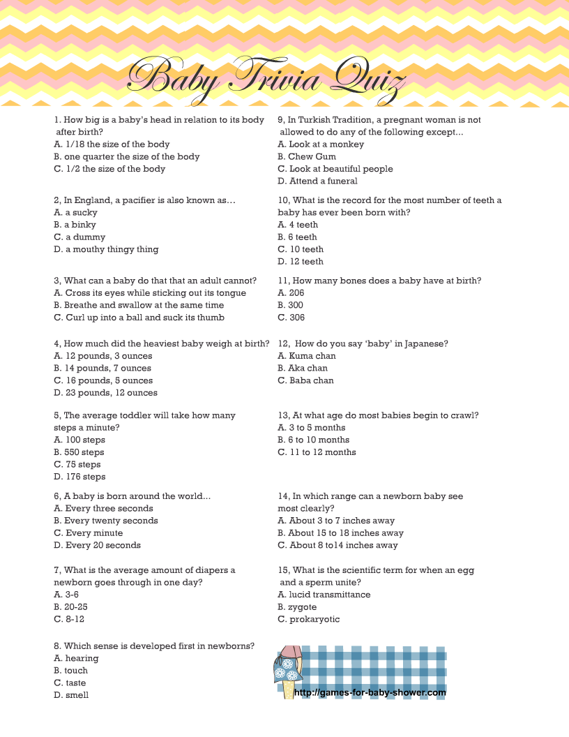 Baby Shower Games Baby Trivia Game Baby Shower Trivia -  Portugal