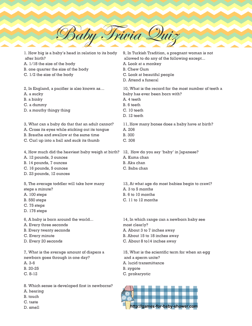 Free Printable Baby Shower Trivia Quiz