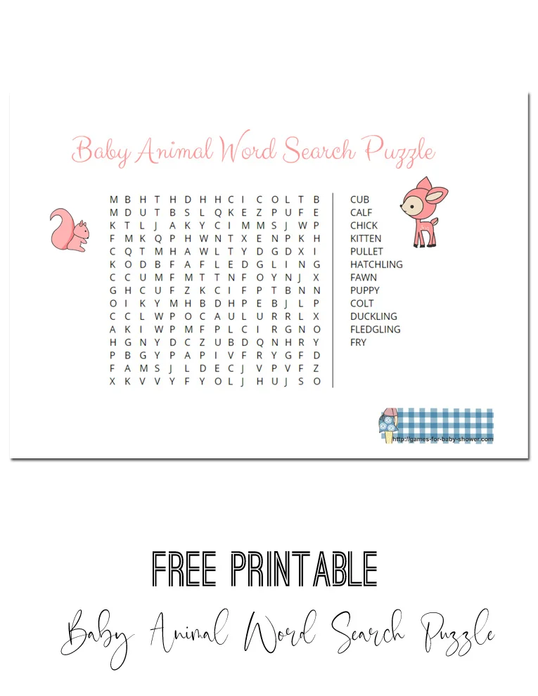Free Printable Baby Animal Word Search Puzzle