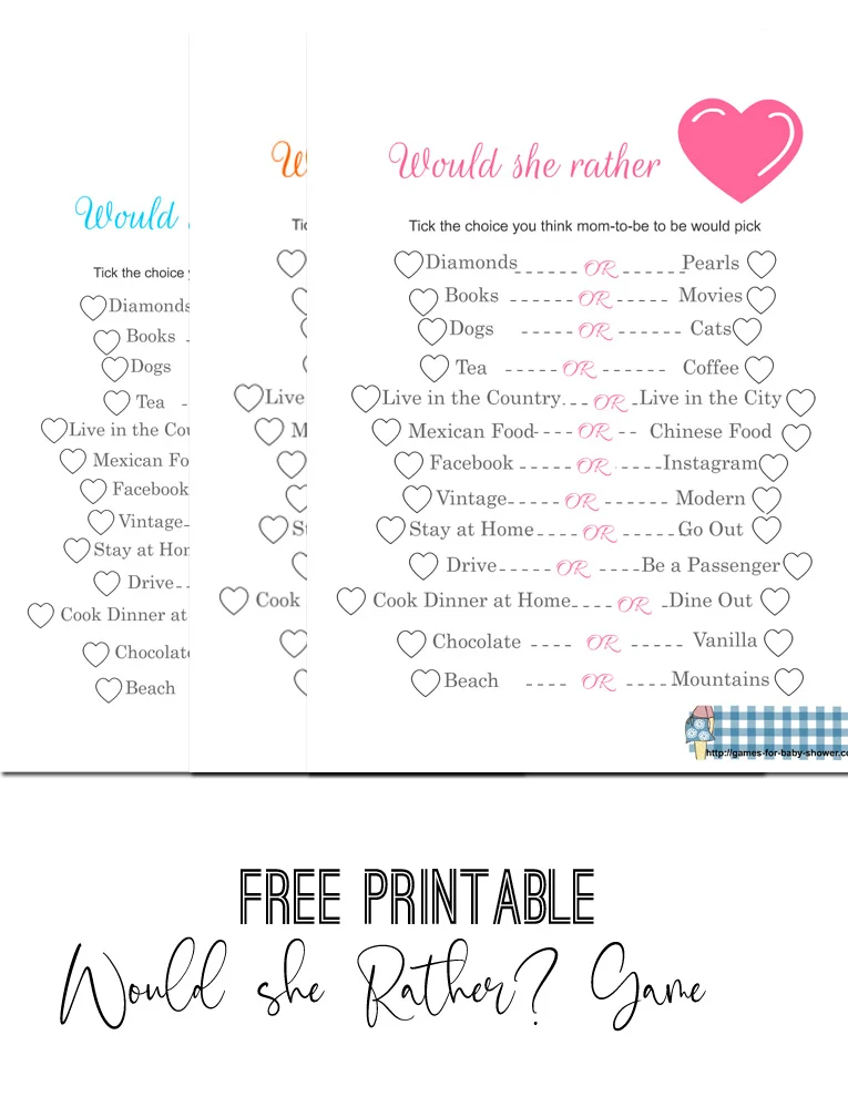 Would She Rather - Printable Rainbow Baby Shower Games