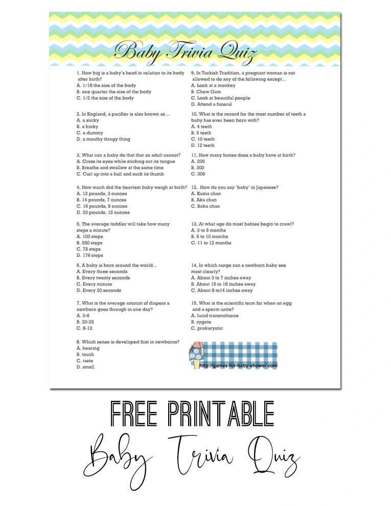 Free Printable Baby Shower Trivia Quiz with Answer Key
