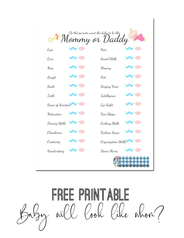 Free Printable Do the Parents Want the Baby to look like Mommy or Daddy? Game
