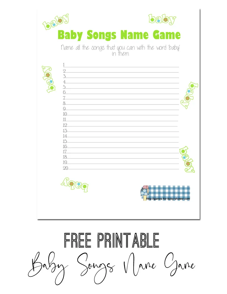 Free Printable How many Baby Songs can you name? Baby Shower Game