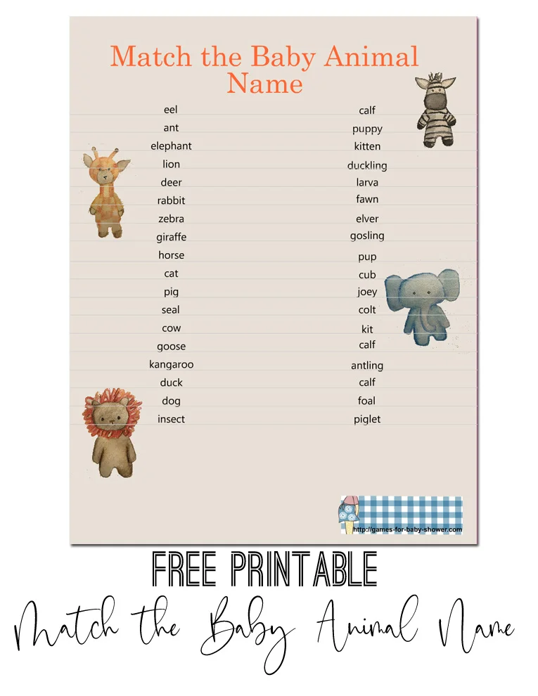 Free Printable Match the Baby Animal Game for Baby Shower