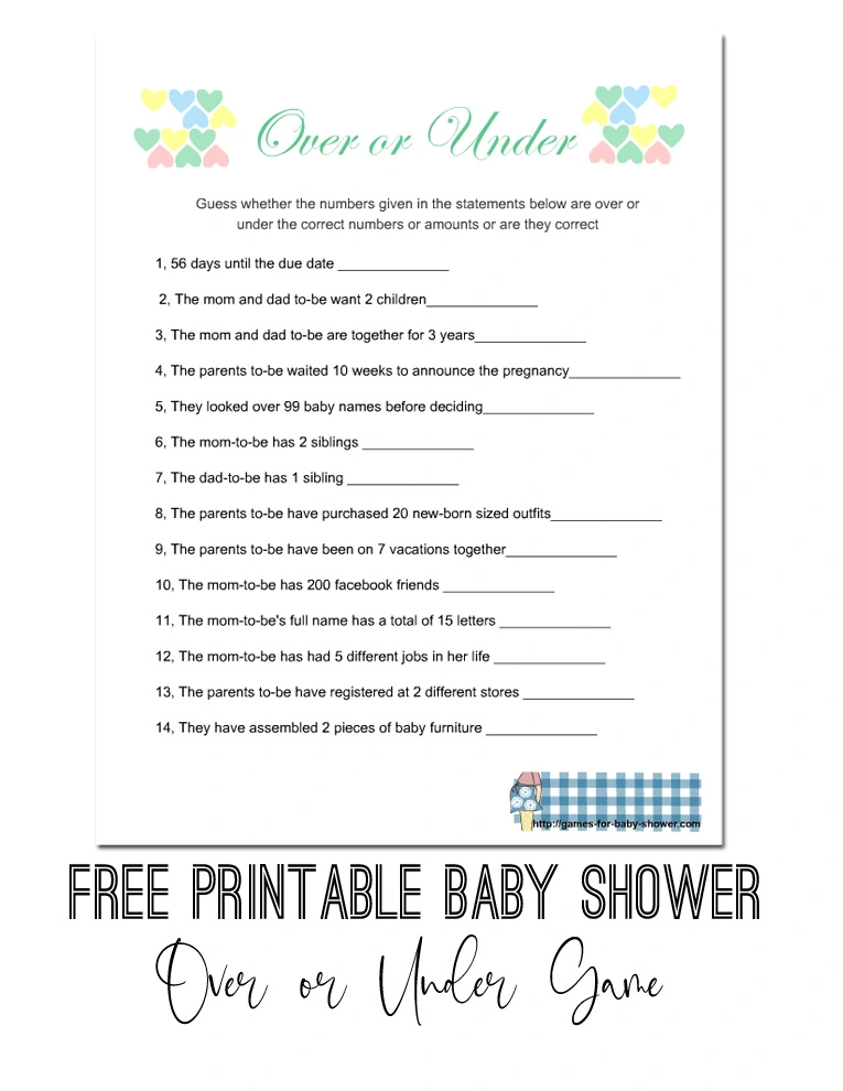 Free Printable Over or Under Baby Shower Game