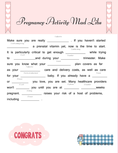 Pregnancy Activity Mad Libs Printable Pink