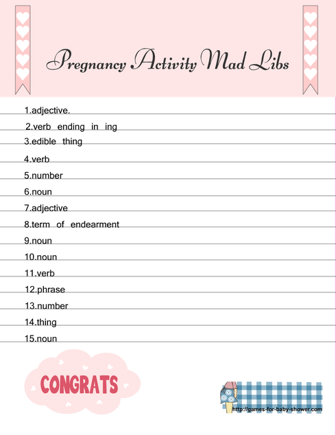 Free Printable Mad Libs Game for Baby Shower