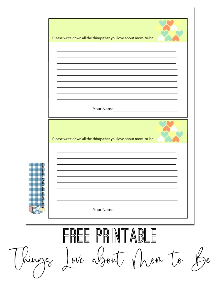 Free Printable What do you Love about Mom-to-be? Cards