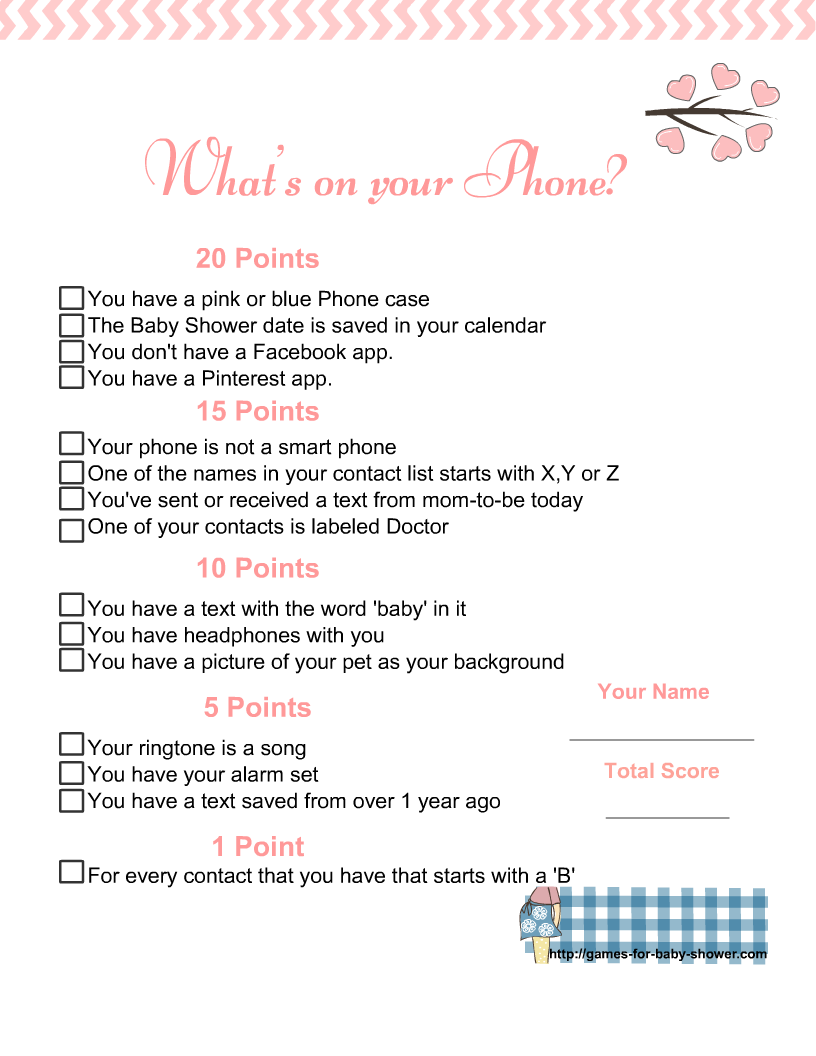 Free Printable What's in Your Phone? Baby Shower Game
