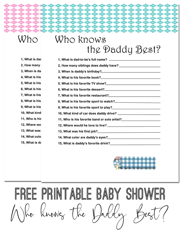 Free Printable Who knows the Daddy Best? Baby Shower Game 