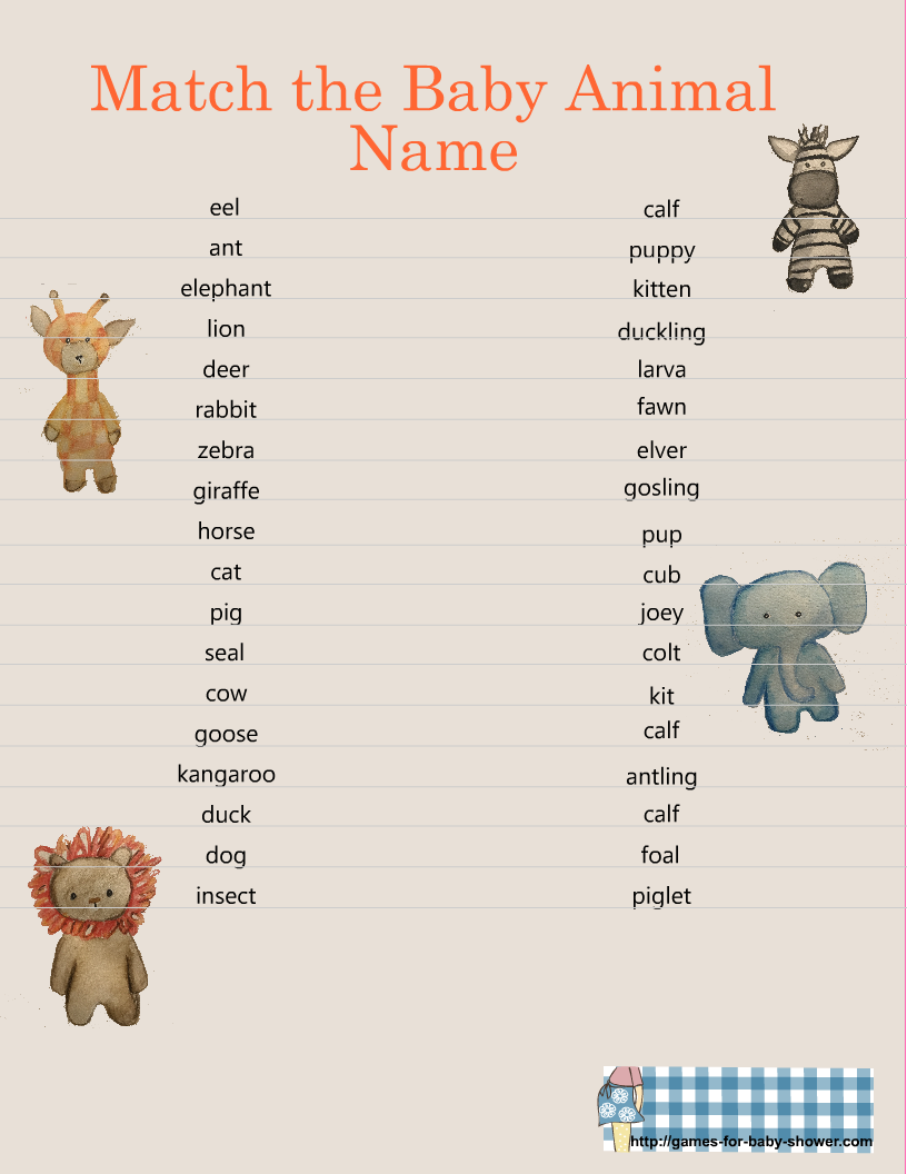 Free Printable Match The Baby Animal Game