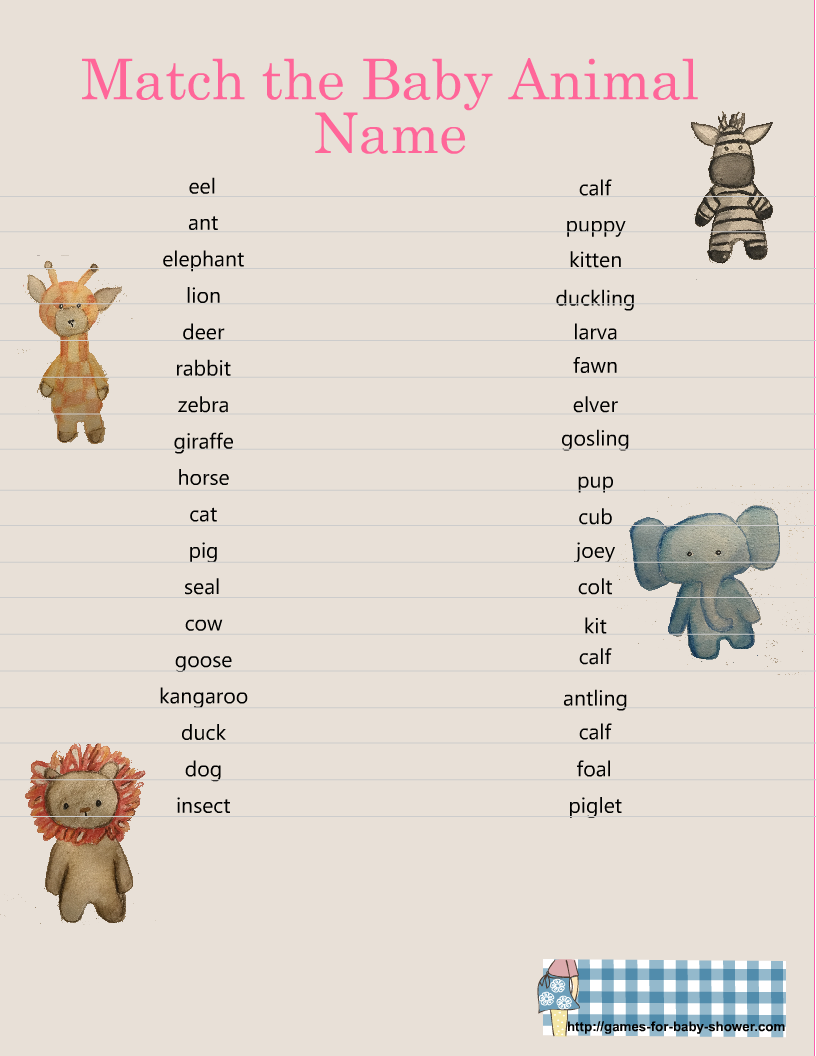 match baby animal names