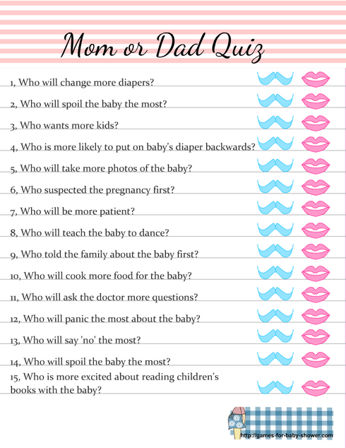 Free Printable Mommy or Daddy Quiz in Pink Color