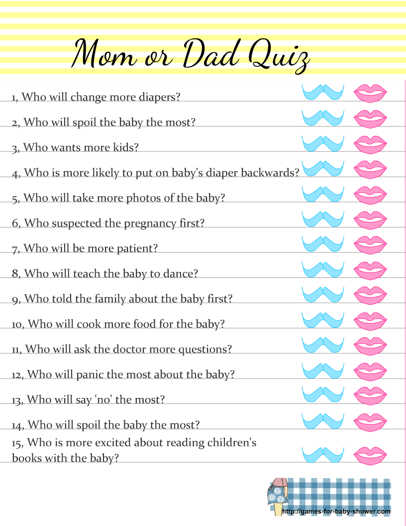 Verwonderlijk Mom or Dad Quiz, Free Printable for Baby Shower OW-51