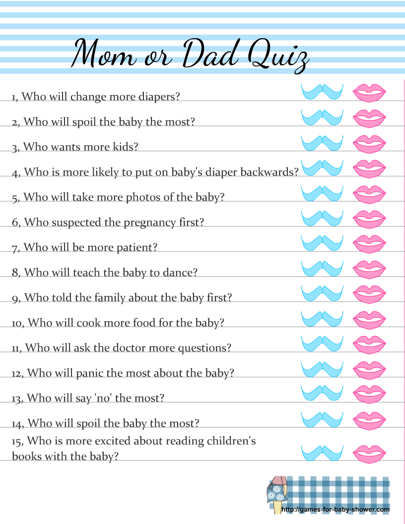Mom or Dad Quiz, Free Printable for Baby Shower