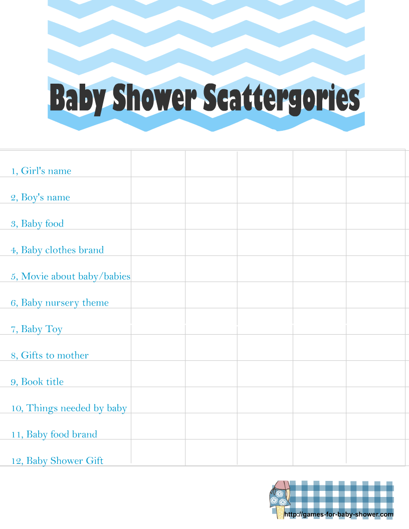 Baby Shower Scattergories Free Printable Game