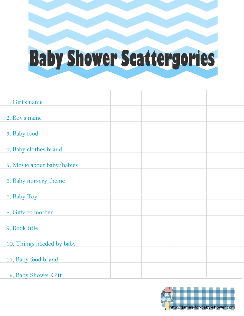 Scattergories Lists For Baby Shower