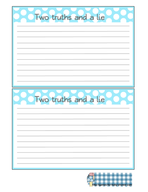 Free Printable two truths and a lie cards in blue color