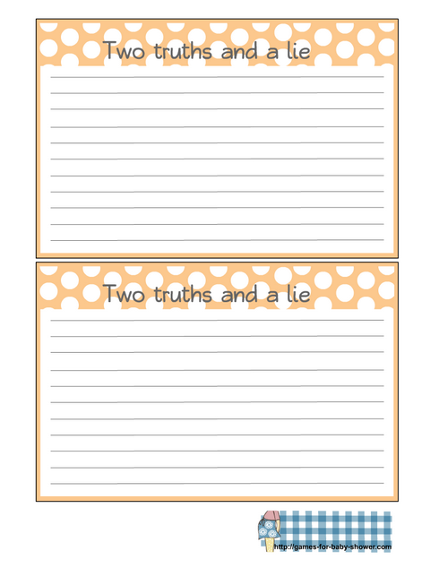 Two truths and a lie printable Cards in orange color