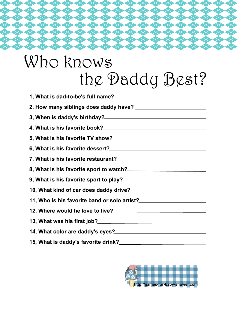 Free Printable Who knows the Daddy Best? Game