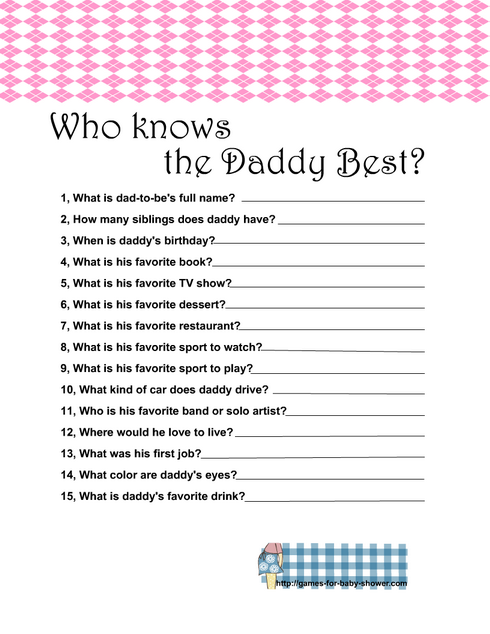 Free Printable Who Knows Daddy Best Game in Pink Color