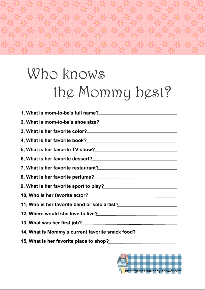 Free Printable Who know the Mommy Best? Game