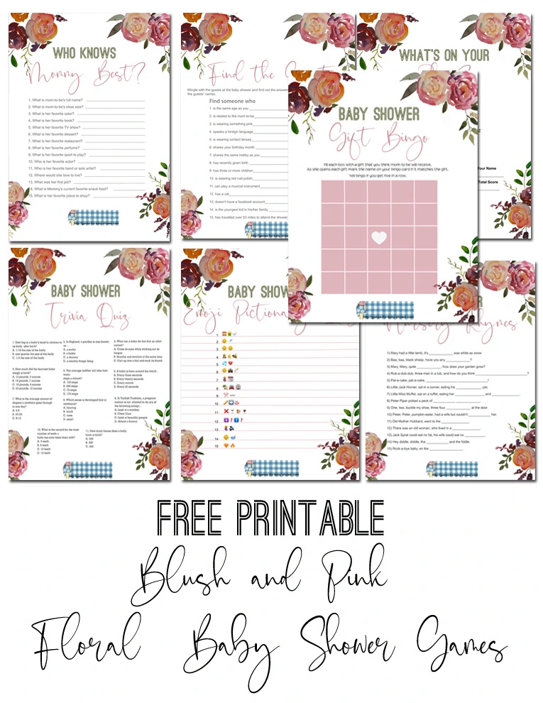 Free Printable Blush and Pink Floral Baby Shower Games