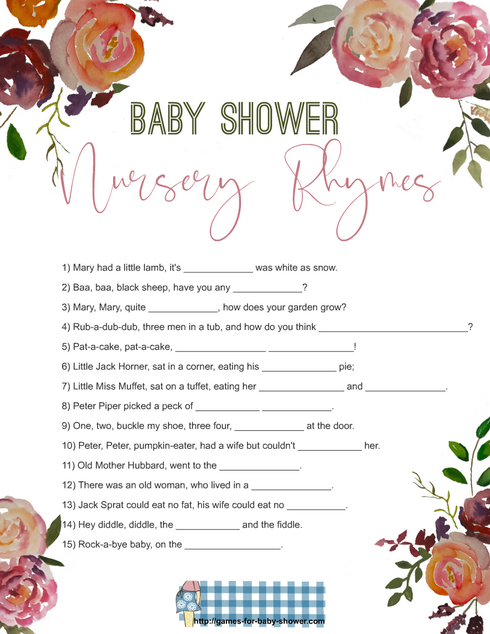 Free Printable Baby Shower Nursery Rhymes Quiz
