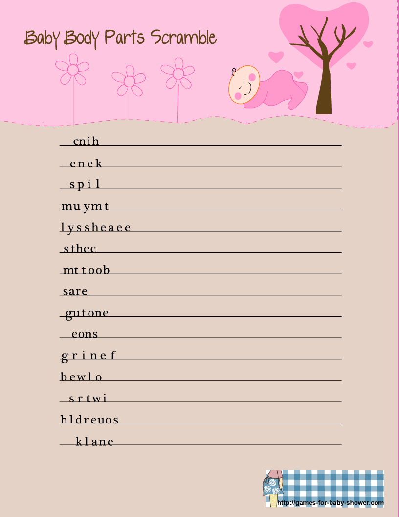 Free Printable Baby Shower Body Parts Scramble Game Free Printable Baby Shower Body Parts Scramble Game