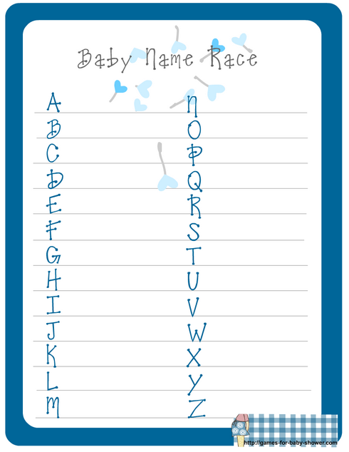 free printable baby name race game for boy baby shower
