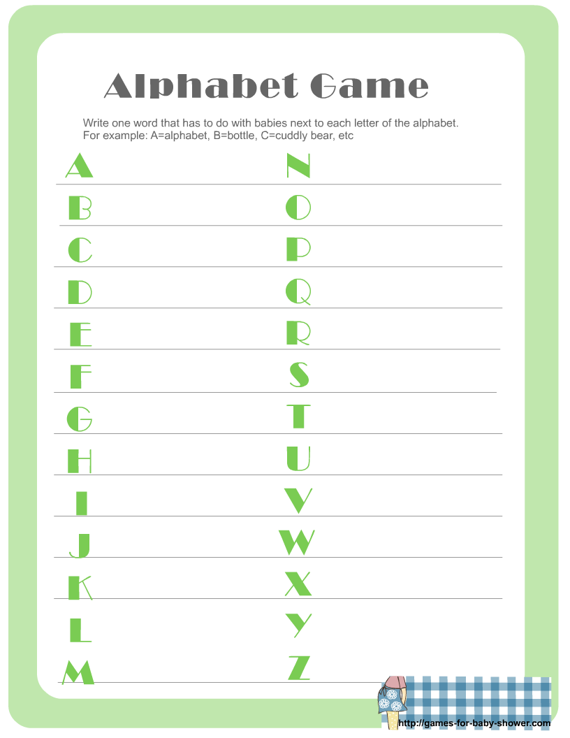 Free Printable Baby Shower Alphabet Game