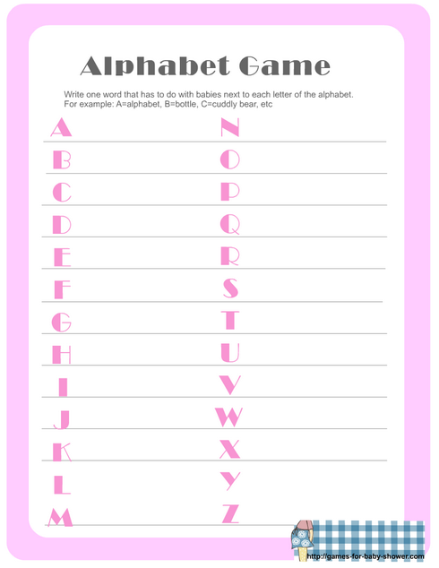 make baby related words with all the alphabets game printable