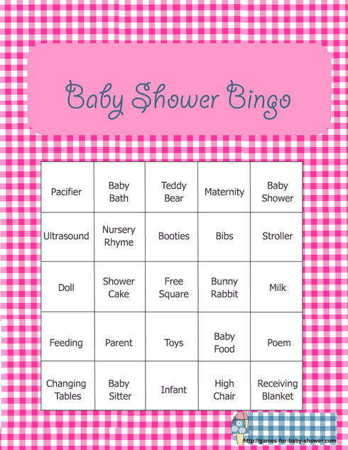 free printable baby shower bingo game in pink color