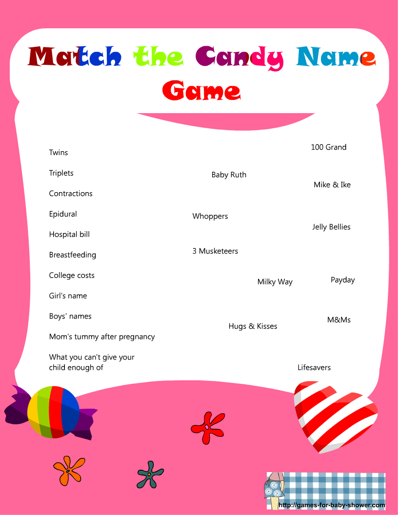 Free Printable Match the Candy Bar Name Game for baby Shower