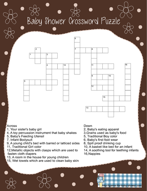 baby shower crossword  puzzle game in brown color free