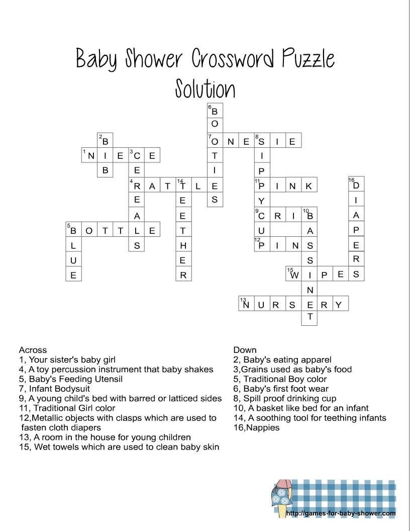 Free Printable Baby Shower Crossword Puzzle Game