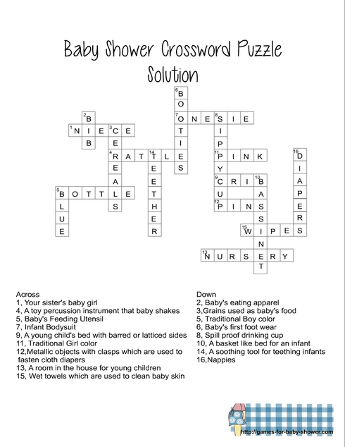 Free Printable Baby Shower Crossword Puzzle Solution Key