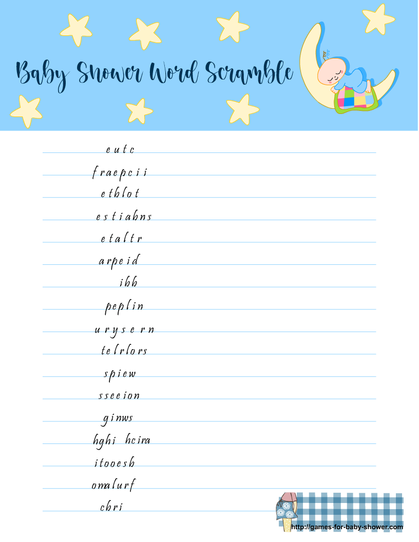 free printable baby shower word scramble game