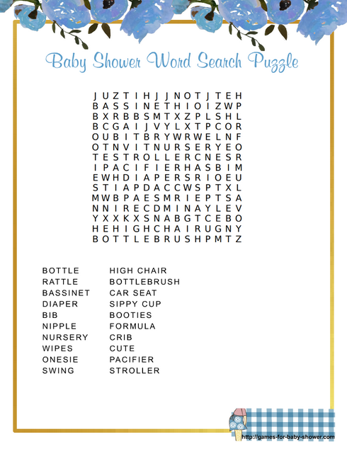 Free Printable Baby Shower Word Search Game