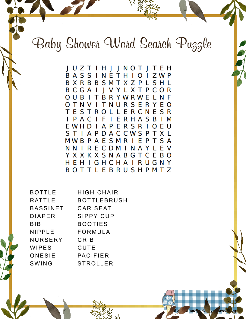 free printable baby shower word search game